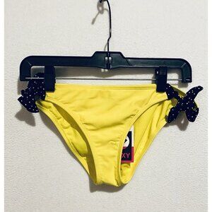 Roxy Swimwear Womens Medium Bright Yellow Bikini Bottom Polka Dot Side Ties Boho